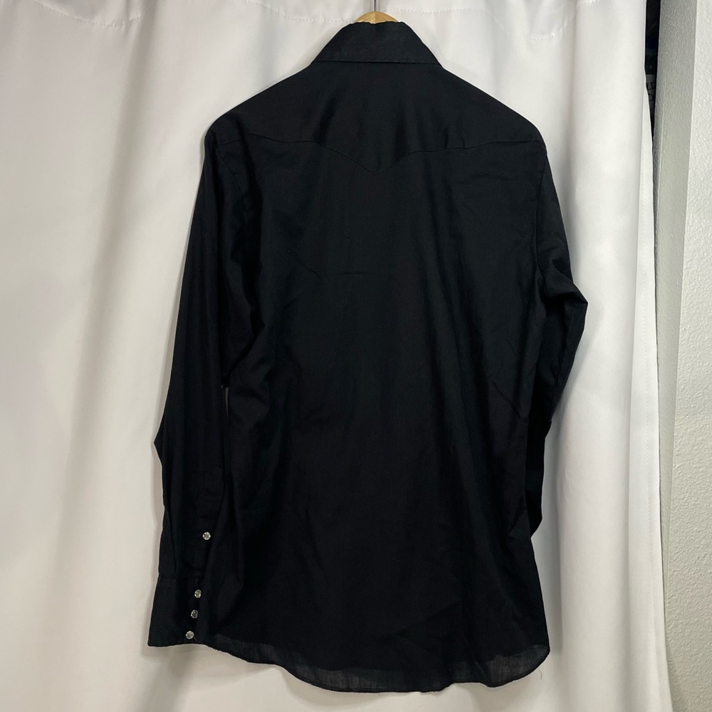 VTG Western Trends by Panhandle Slim Black Pearl Snap Bib Shirt w/ white trim - Picture 6 of 15